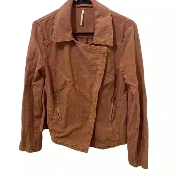 Free People Rosewood Linen Blend Moto Jacket - Picture 2 of 7